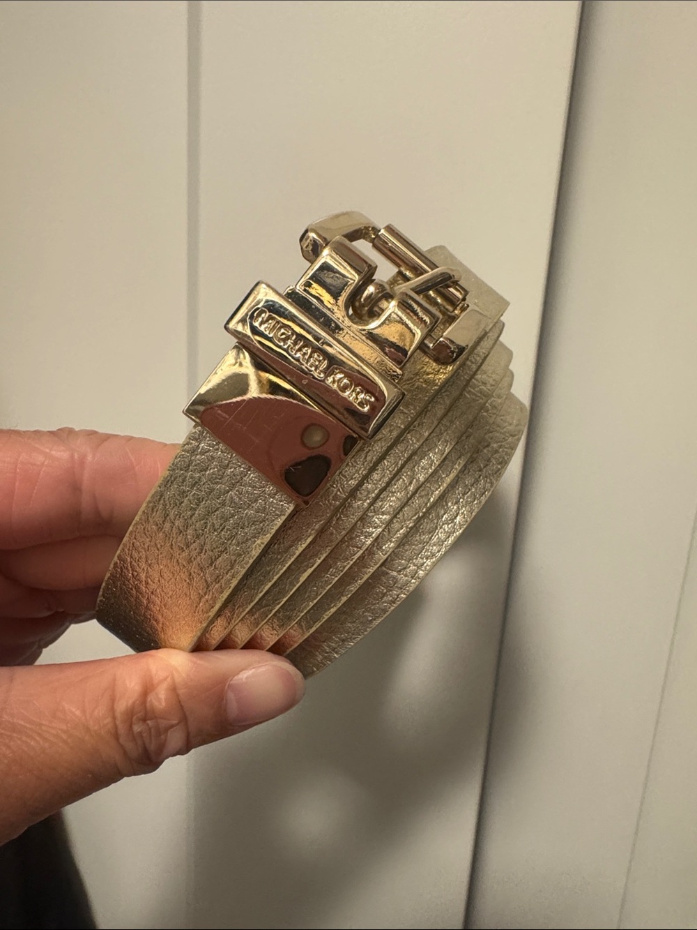 Michael Kors Metallic Gold/Tan Leather Belt with Gold-Tone Buckle - reversible